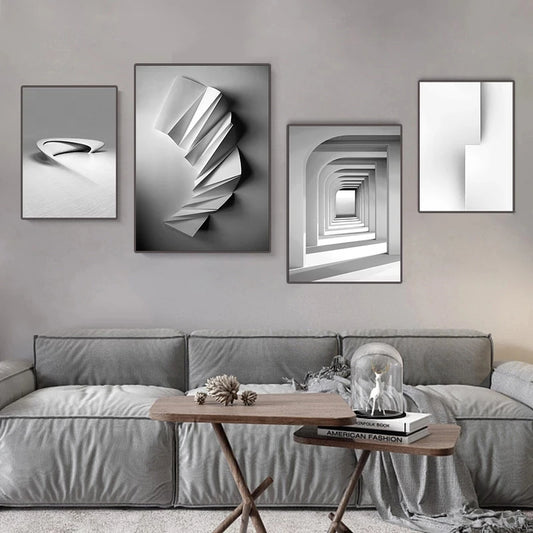 Line Black White Solid Geometry Space Art Modern Canvas Poster Prints