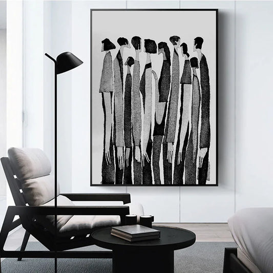 Modern Black White Abstract Characters Canvas Posters