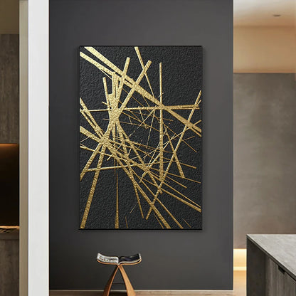 Abstract Geometry Canvas Painting Black and Golden Line Wall Art Posters