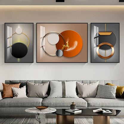 Nordic Luxury Geometry Circle Light Canvas Abstract Posters