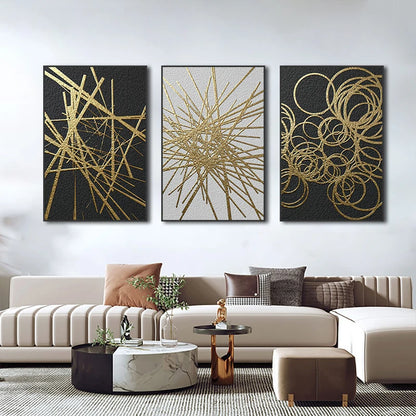 Abstract Geometry Canvas Painting Black and Golden Line Wall Art Posters