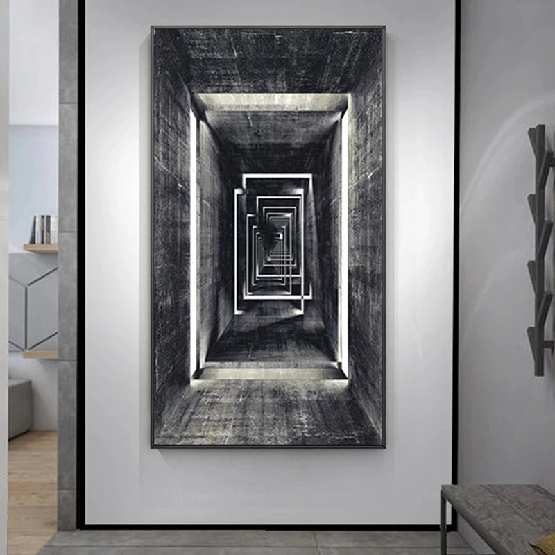 Retro Abstract Wall Infinite Corridor Geometric Canvas Posters