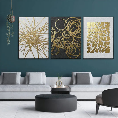 Abstract Geometry Canvas Painting Black and Golden Line Wall Art Posters