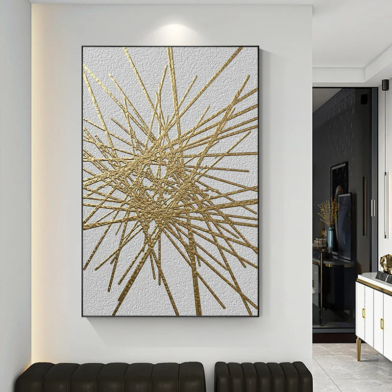 Abstract Geometry Canvas Painting Black and Golden Line Wall Art Posters