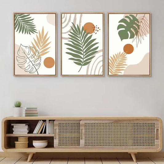 Green Boho Abstract Plant Leaves Canvas Poster