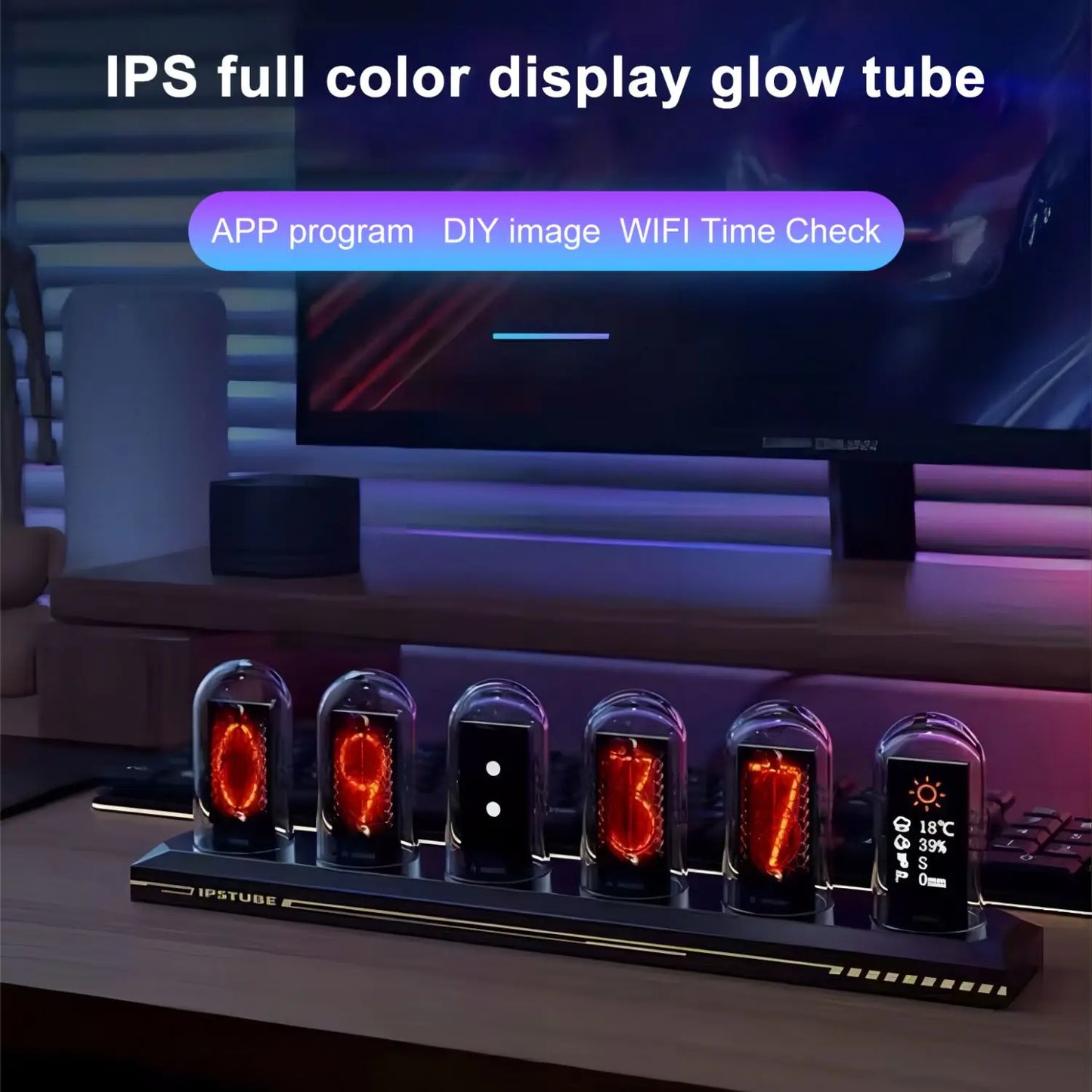 Digital Tube Clock LED Glows IPS Color Screen Night lights