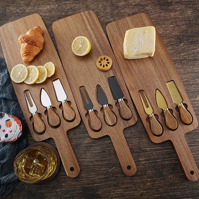 Wooden Charcuterie Cheese Serving Board with Knives