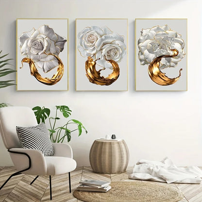 Gold Edge White Flower Canvas Splash Posters Prints