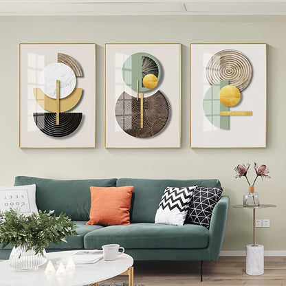 Frameless Golden Green Abstract Circle Geometric Art