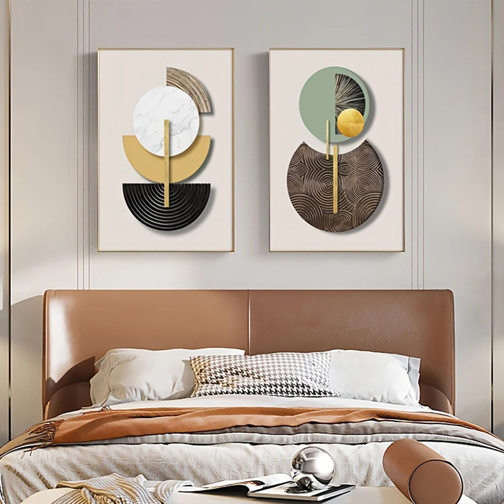 Frameless Golden Green Abstract Circle Geometric Art