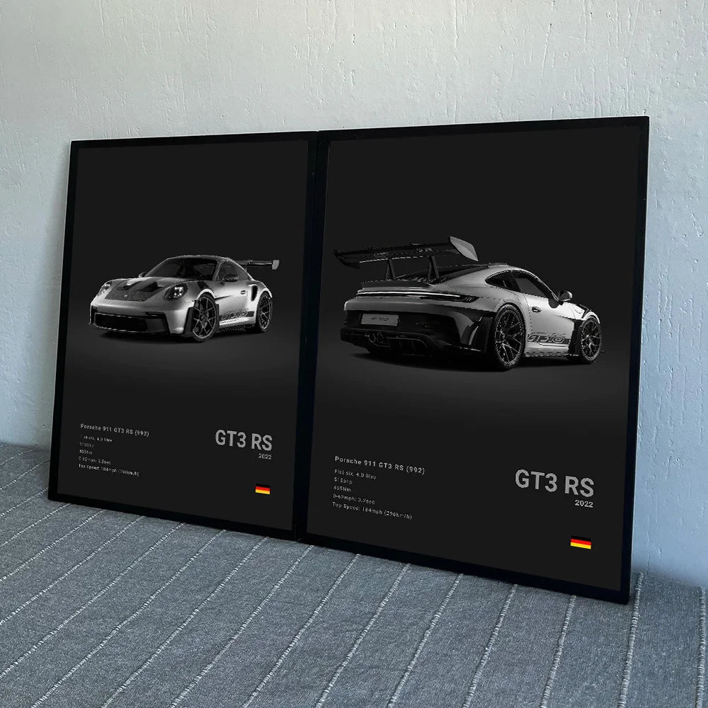 German Luxury Sports Cars Black and White Posters Prints