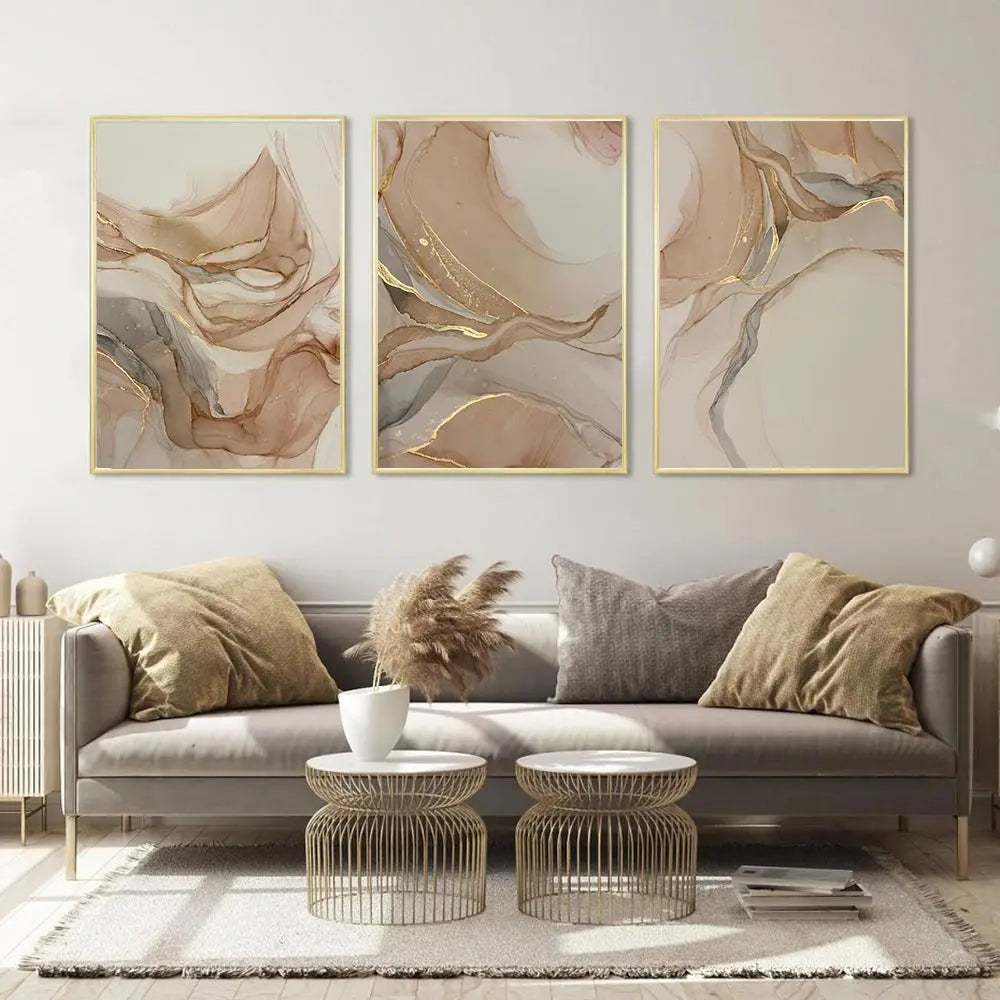 Modern Abstract Beige Gold Pink Canvas Print Poster