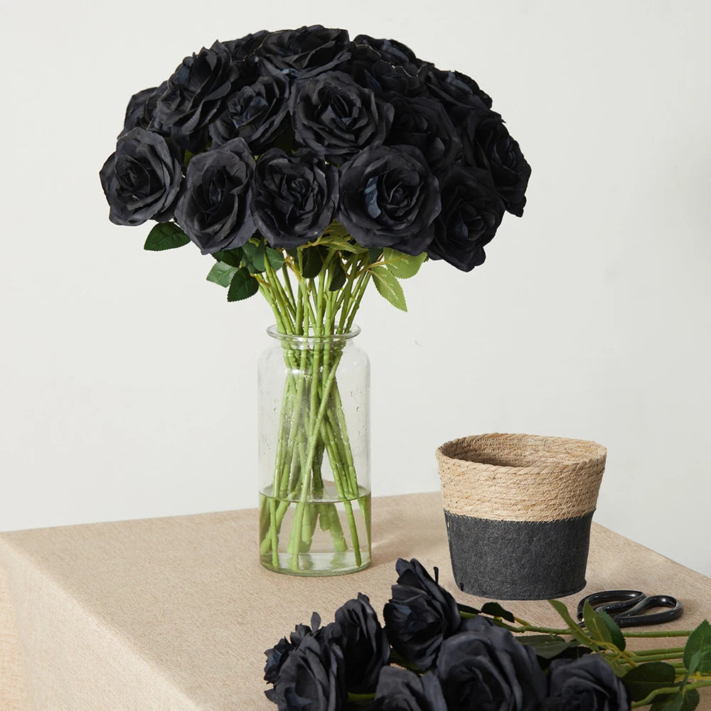 Black Silk Rose Gothic Artificial Flowers