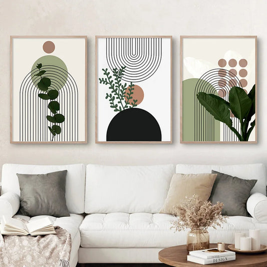 Green Modern Abstract Plants Leaf Prints