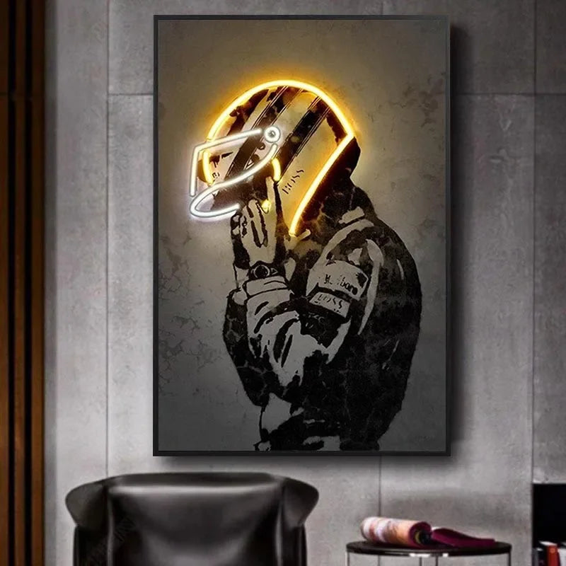 Neon Motorcycle Helmet Poster Prints