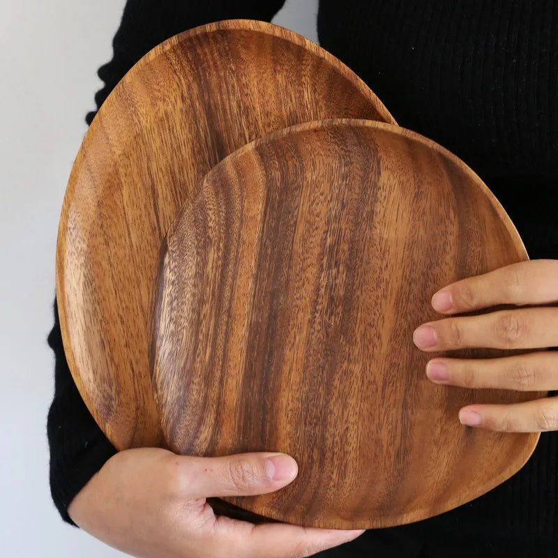 Solid Wooden Dinner Plates Irregular Oval Serving Tray