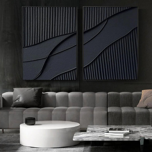 3D Black Abstract Minimalist Line Wall Black