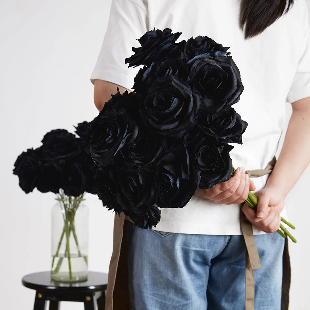 Black Silk Rose Gothic Artificial Flowers