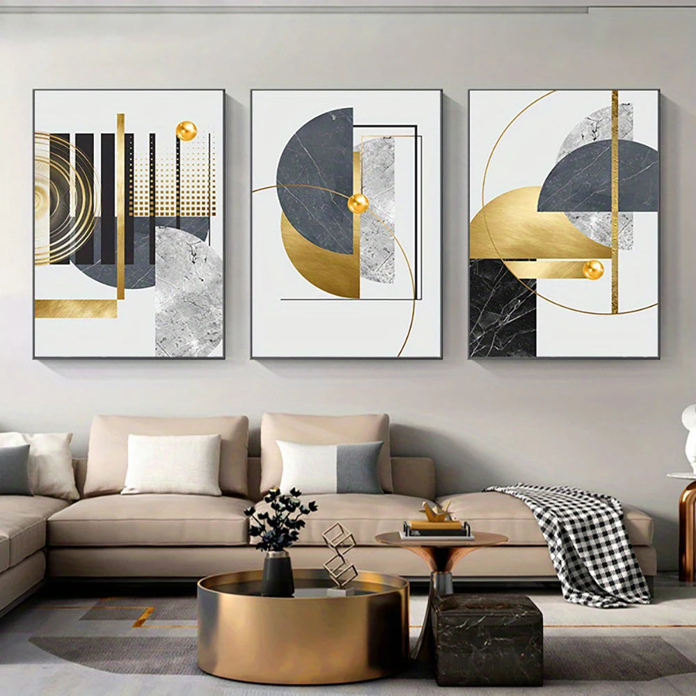 Gold Foil Abstract Geometric Art Pattern Canvas Posters