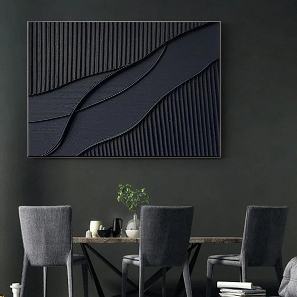 3D Black Abstract Minimalist Line Wall Black