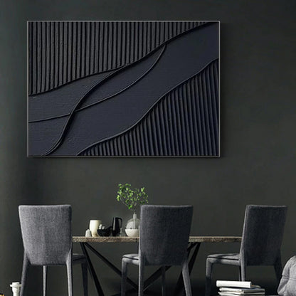 3D Black Abstract Minimalist Line Wall Black