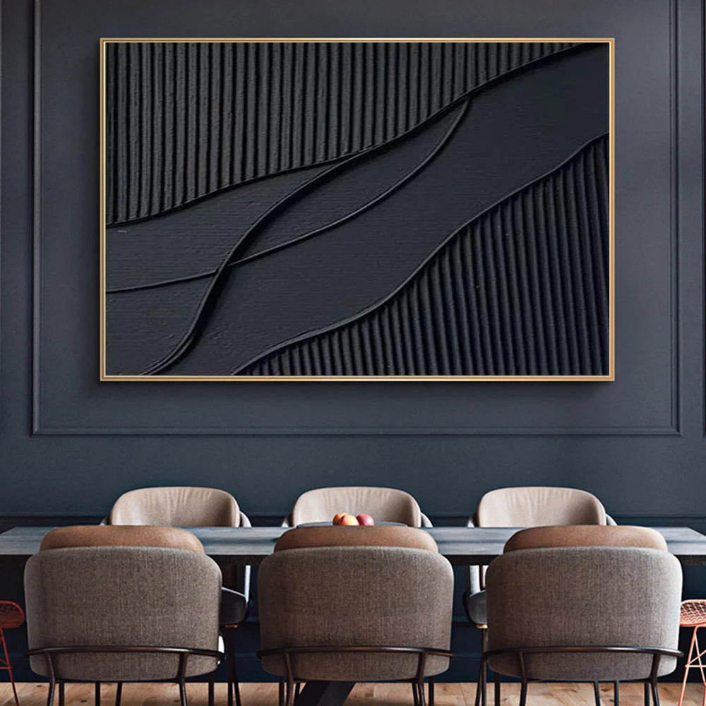 3D Black Abstract Minimalist Line Wall Black