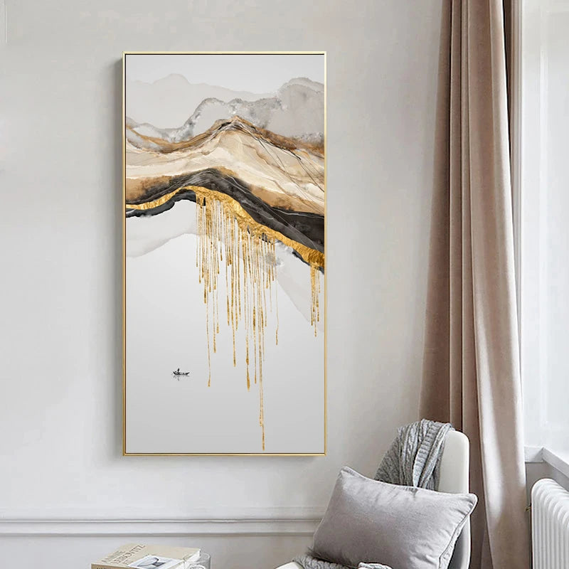 Gold Mountain Flow Abstract Minimalist Landscape Print