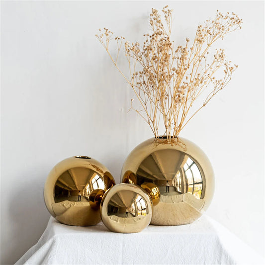 Golden Ceramic Vase Round Ball Round Shape