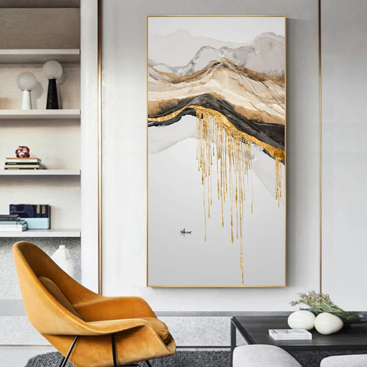 Gold Mountain Flow Abstract Minimalist Landscape Print