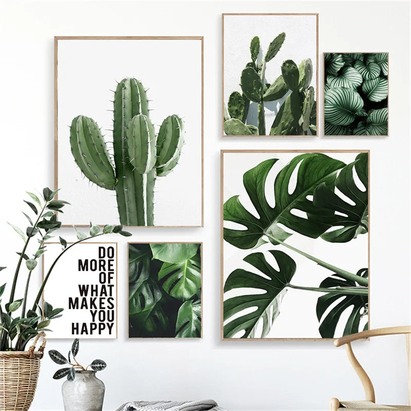 Green Plant Painting Monstera Poster Wall Art Canvas Picture