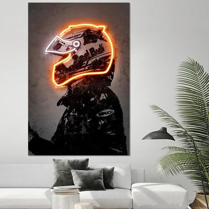 Neon Motorcycle Helmet Poster Prints