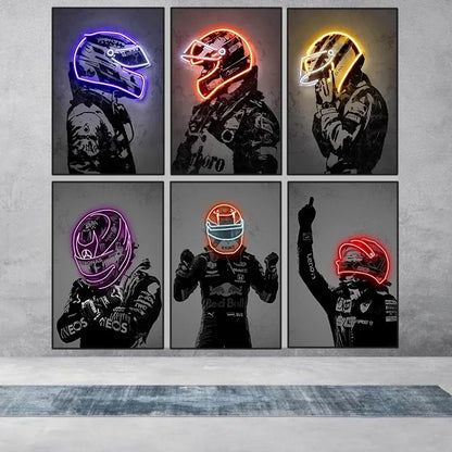 Neon Motorcycle Helmet Poster Prints