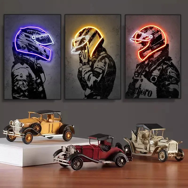 Neon Motorcycle Helmet Poster Prints