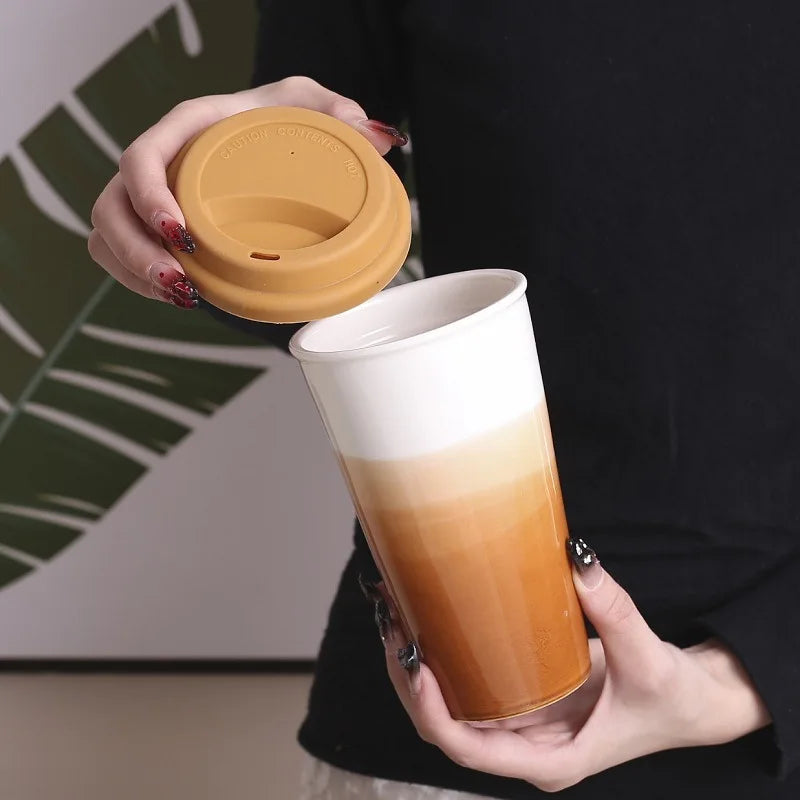 Ceramic Coffee Cup with Silicone Lid