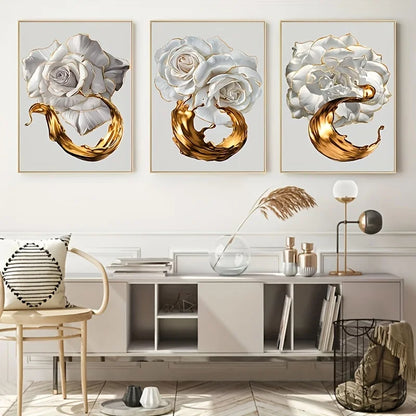 Gold Edge White Flower Canvas Splash Posters Prints