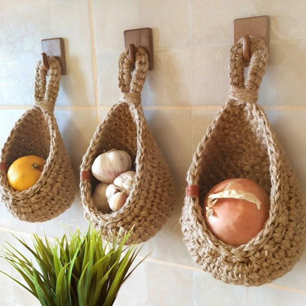 Handwoven Organizer Hanging Wall Vegetable Fruit Basket