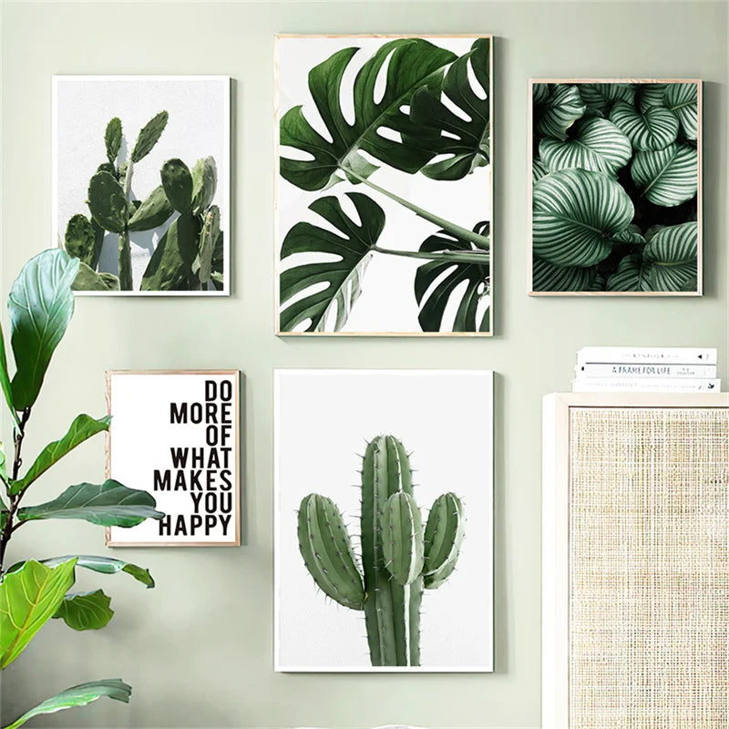 Green Plant Painting Monstera Poster Wall Art Canvas Picture