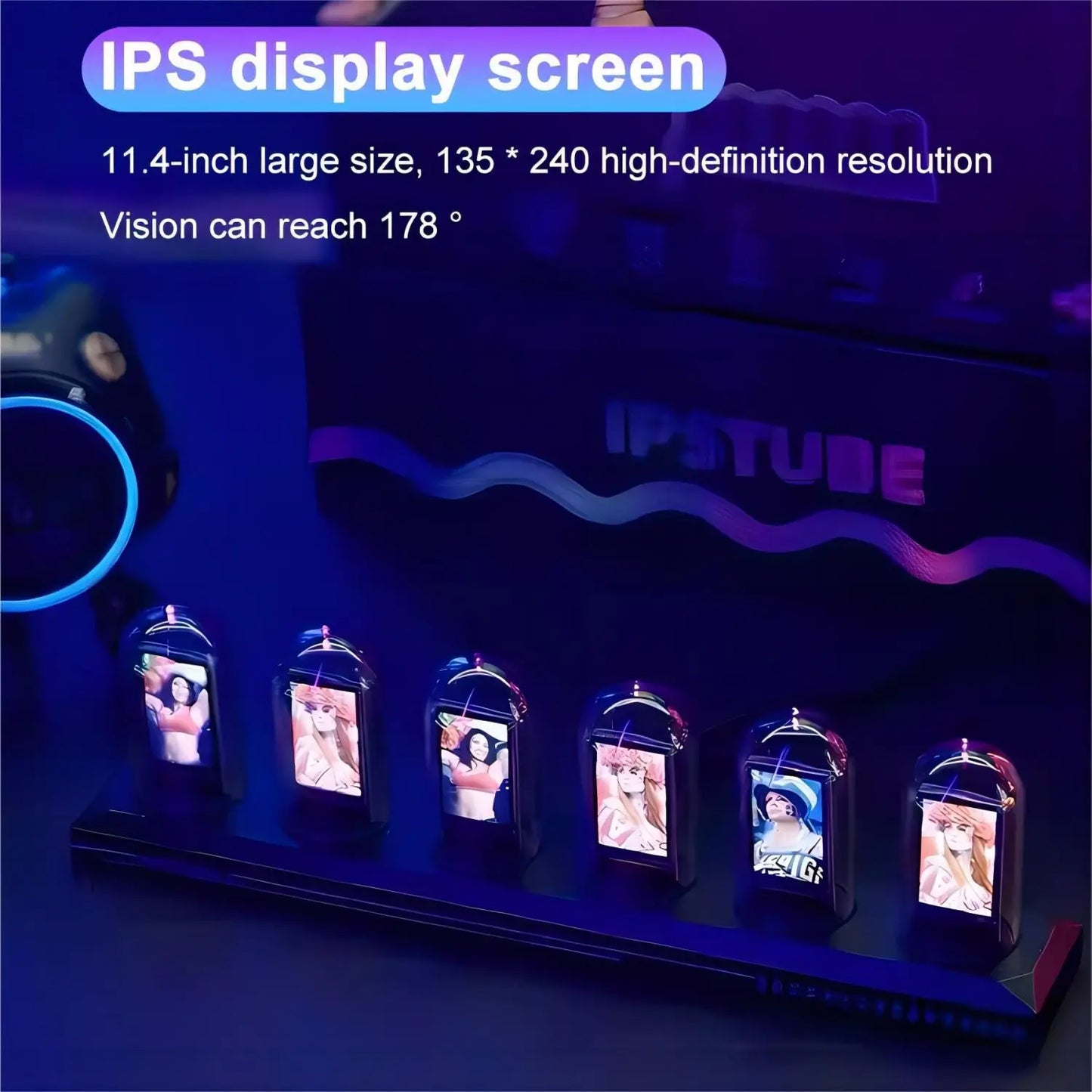 Digital Tube Clock LED Glows IPS Color Screen Night lights