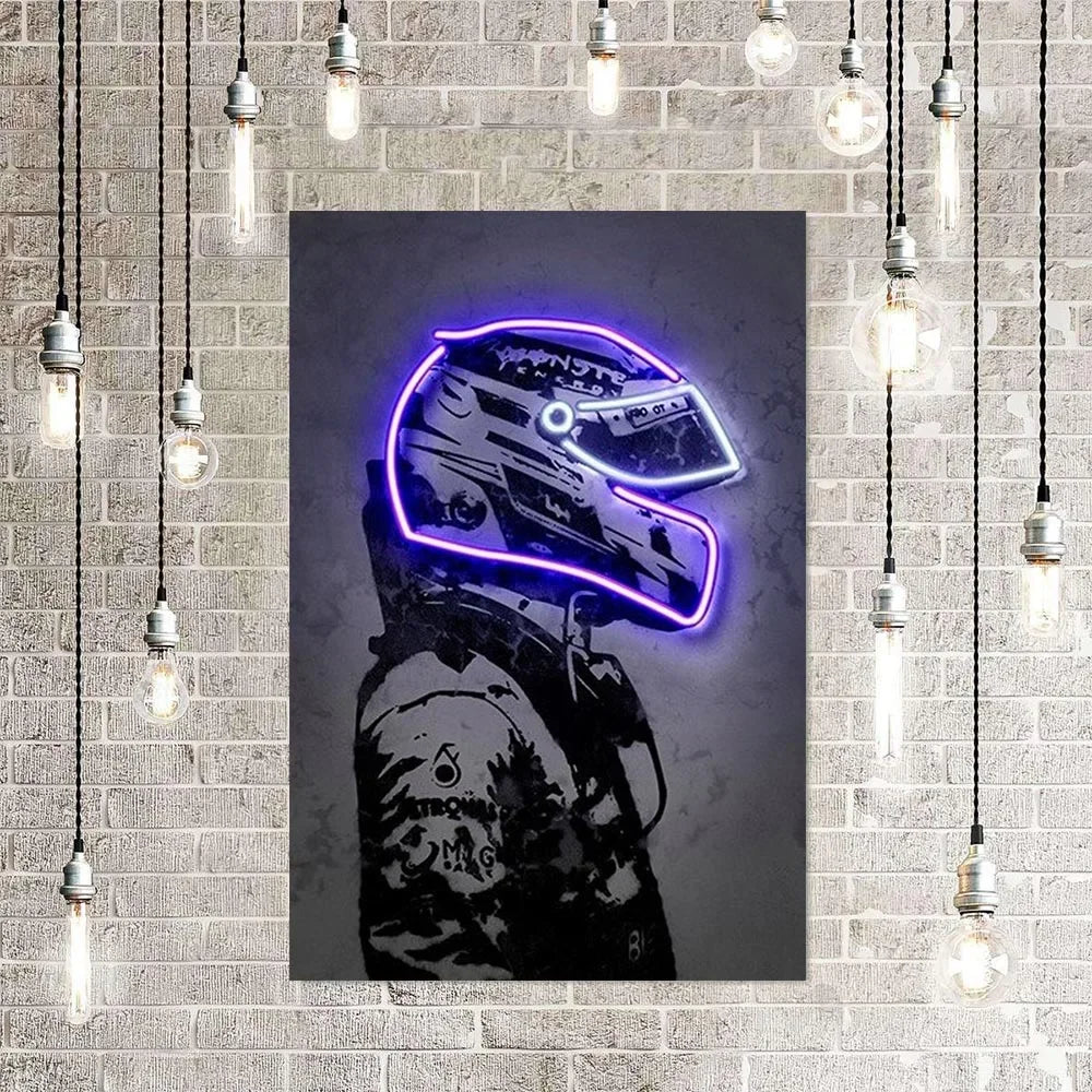 Neon Motorcycle Helmet Poster Prints