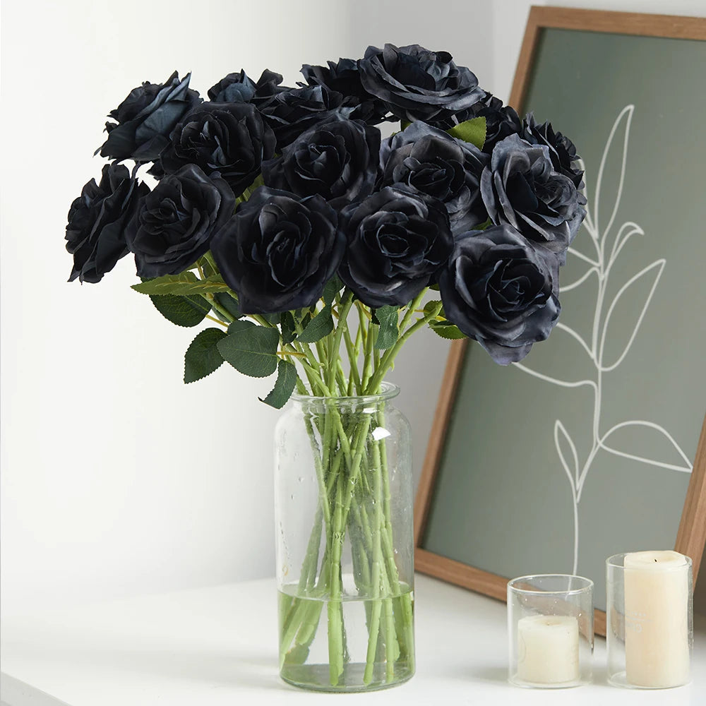 Black Silk Rose Gothic Artificial Flowers