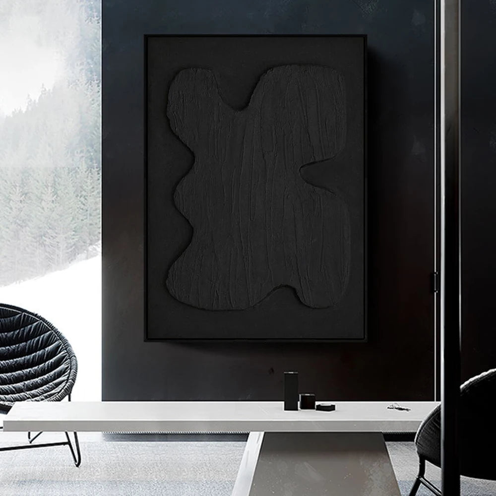 3D Black Abstract Minimalist Line Wall Black