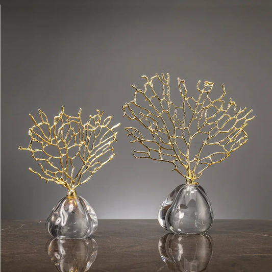 Imitation Coral Ornaments Crystal Metal Tree Glass Vase