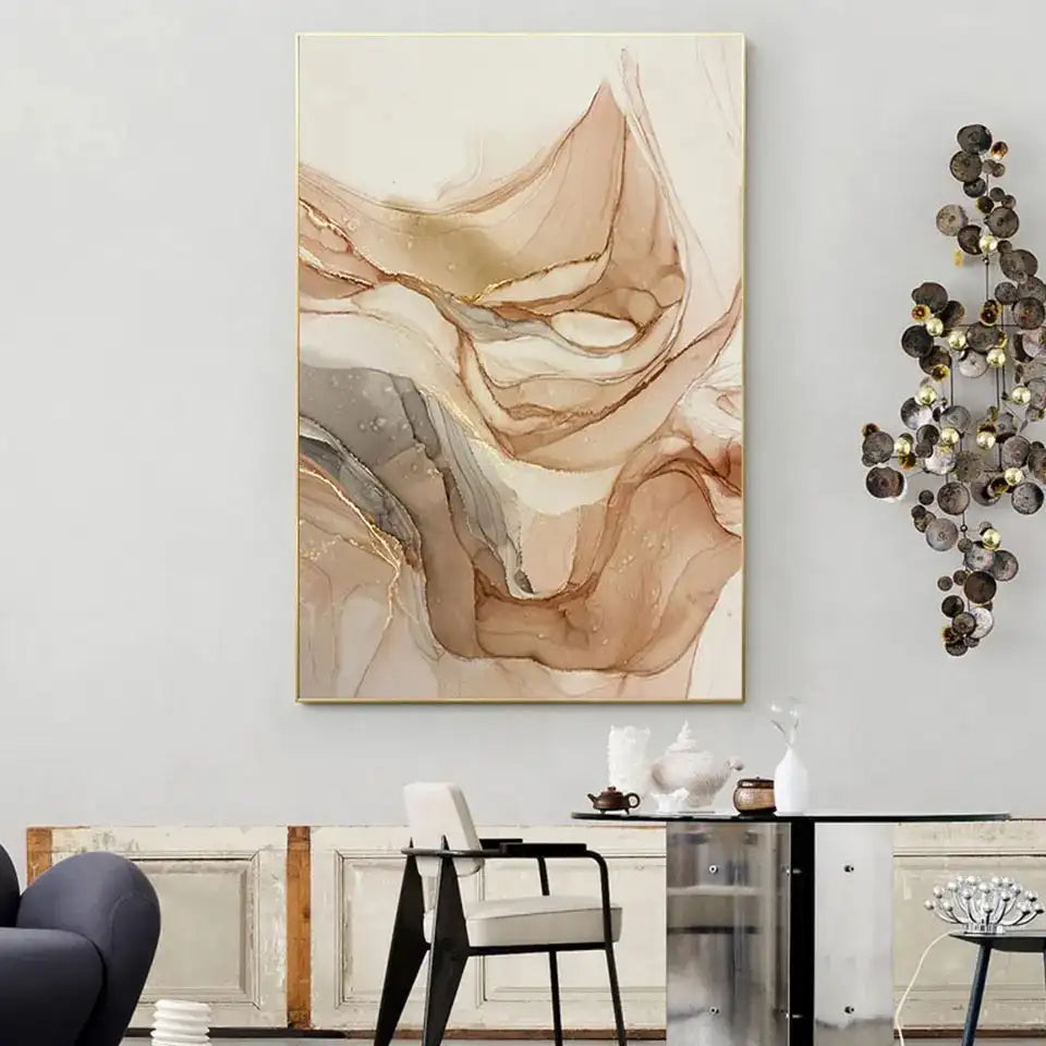 Modern Abstract Beige Gold Pink Canvas Print Poster