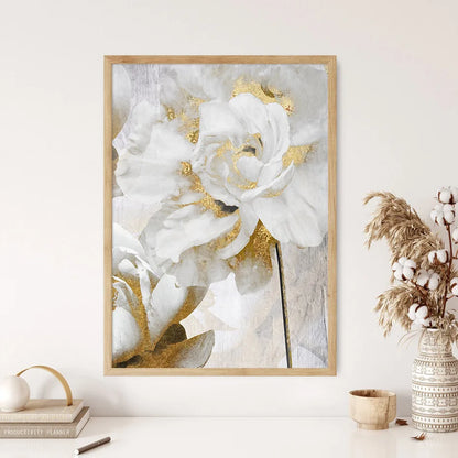 Abstract Gold White Blooming Floral Wall Art Posters