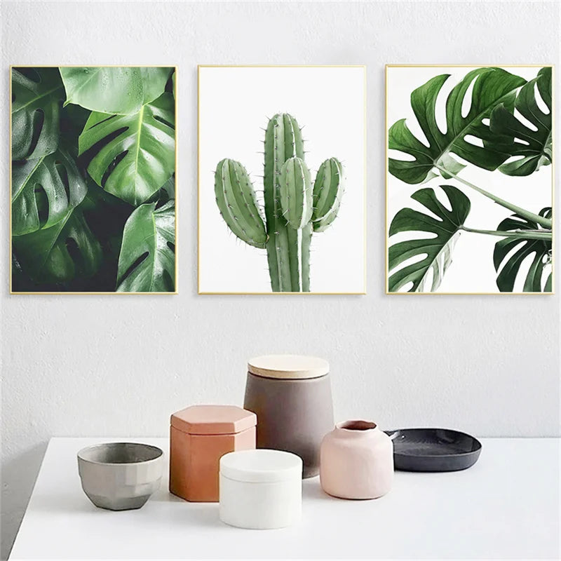 Green Plant Painting Monstera Poster Wall Art Canvas Picture