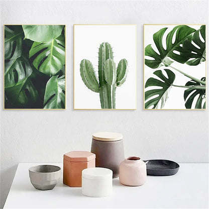 Green Plant Painting Monstera Poster Wall Art Canvas Picture