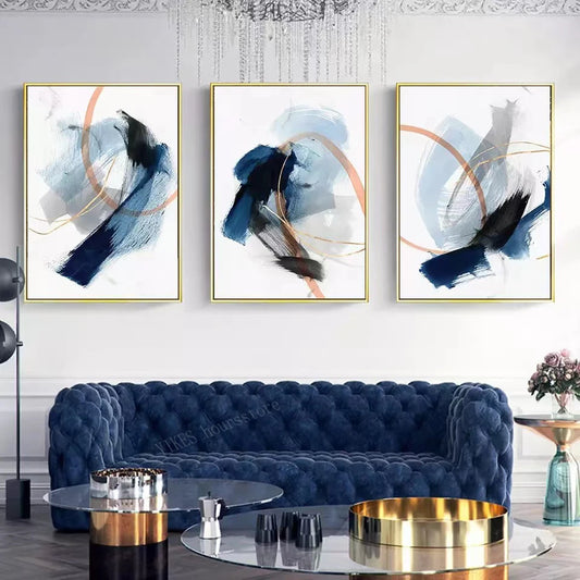 Nordic Abstract Art Blue Watercolor Canvas Poster Printing