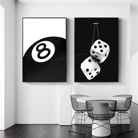 Billiards Club Black And White Art Poster T