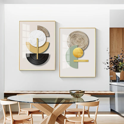 Frameless Golden Green Abstract Circle Geometric Art